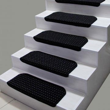 Siyah Renk Kare Model Bukle Halıdan Demonte Basamak Paspasi